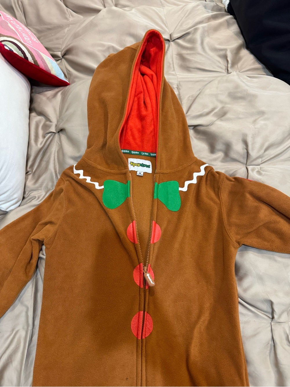 Kids Gingerbread Hooded Costume Onesie - by Tipsy Elves - Youth XL